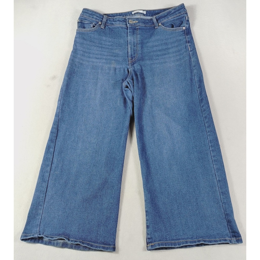 Nine West Sterling Wide Leg Crop Jeans Womens 16 Blue High Rise Relaxed Stretch